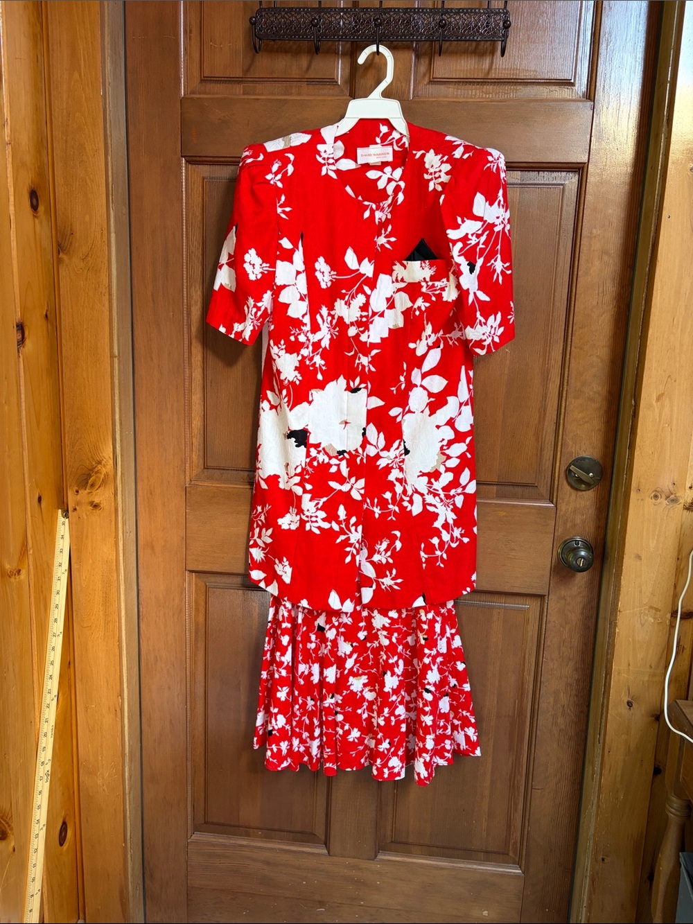 David Warren Red Floral Two-Piece Dress Set Size 12